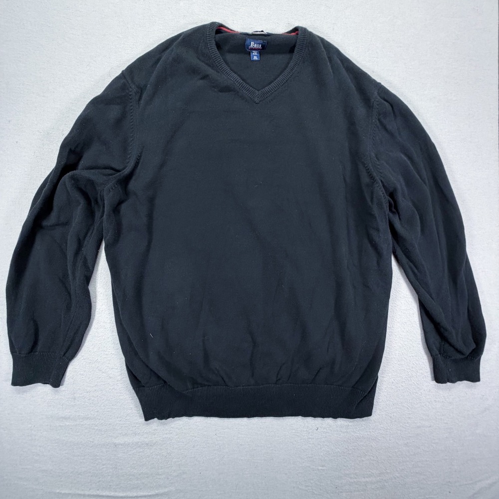 G.H. Bass V-Neck Sweater Mens‎ XXL Black 100% Pima Cotton Knit